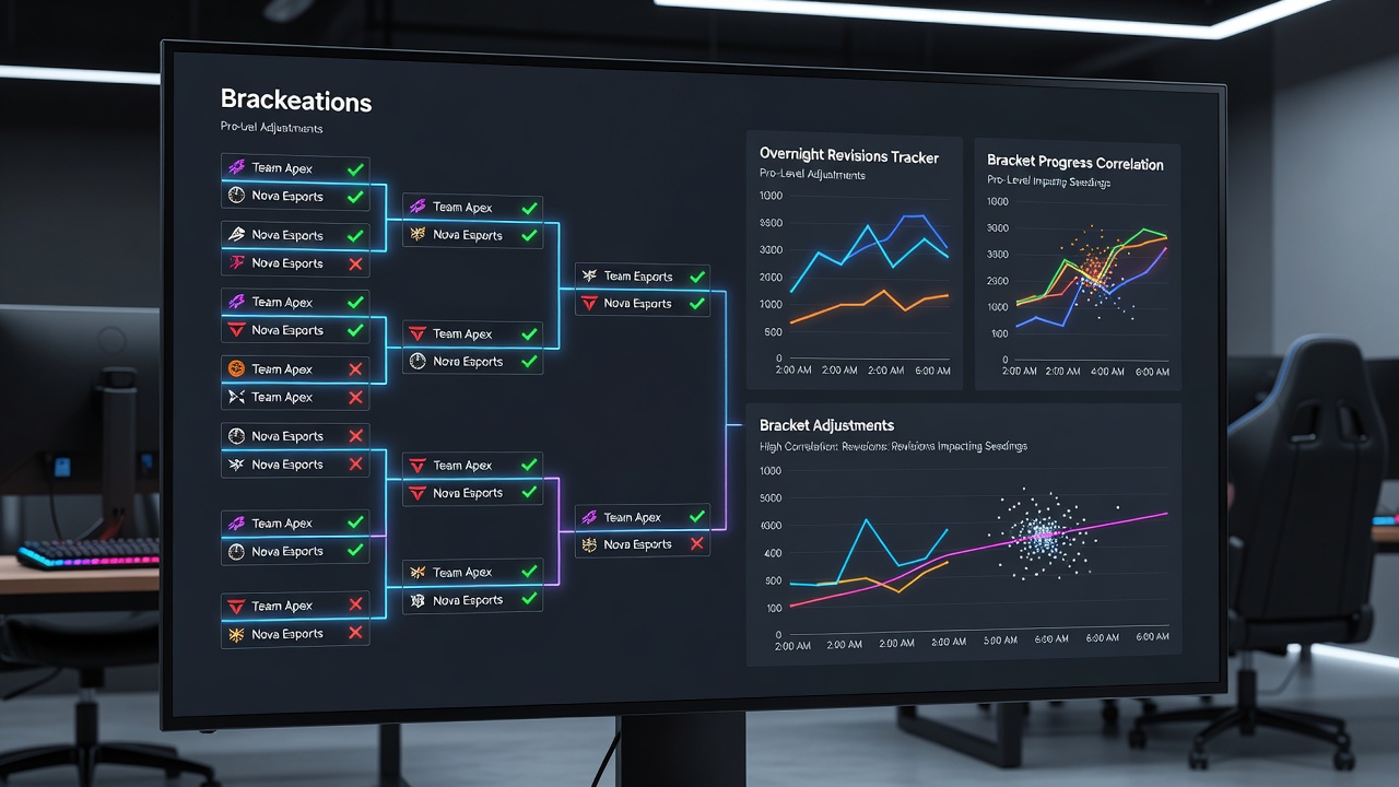 Data visualization of bracket progression timelines matched with prize pool revision timestamps from June 2026