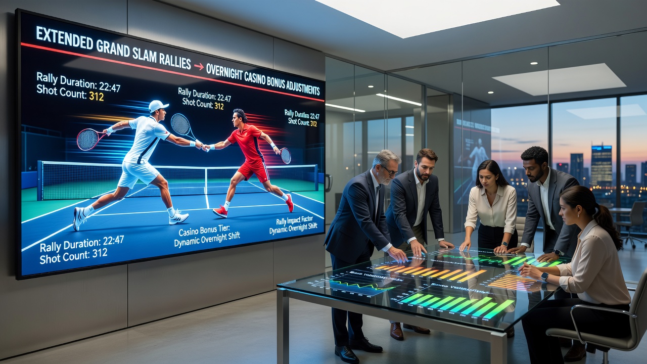 Network dashboard displaying tennis rally statistics alongside casino bonus adjustment metrics