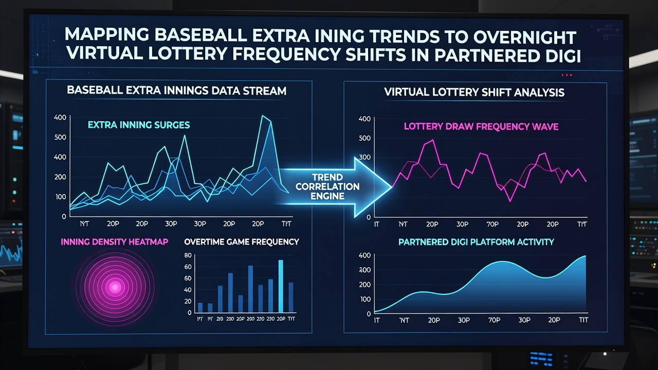 Digital interface displaying lottery frequency graphs overlaid on baseball extra inning statistics