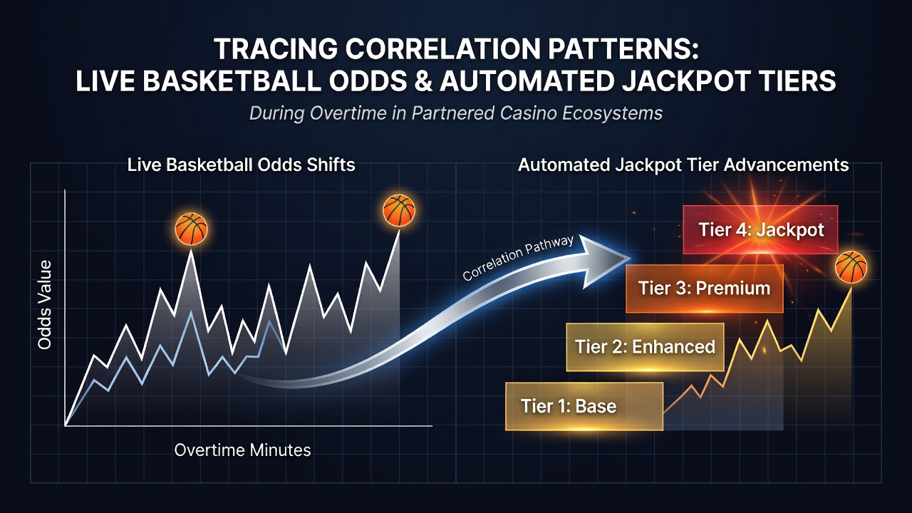 Basketball court with live betting interfaces and casino jackpot displays showing real-time data flows
