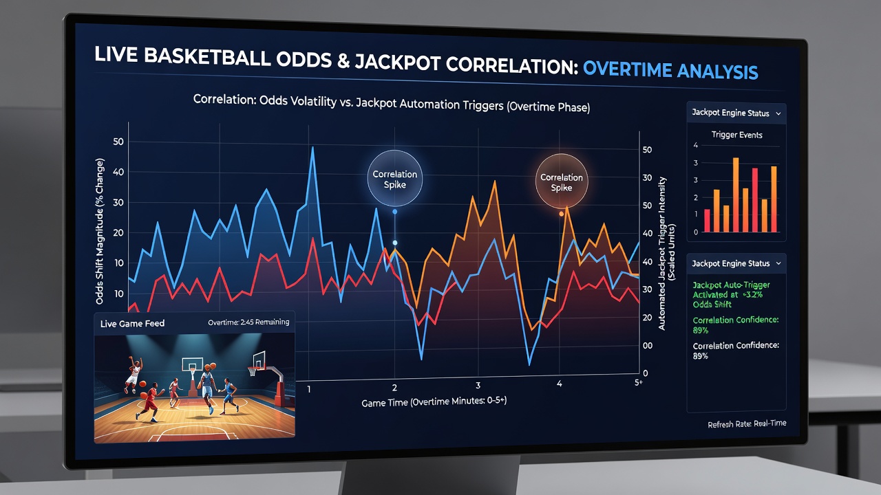 Data visualization dashboard displaying basketball overtime odds trends alongside casino jackpot tier progression charts